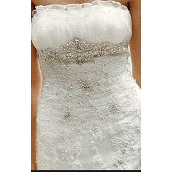 Organza Trumpet Wedding Dress with Beaded Lace in Ivory NWT 6 WG3121