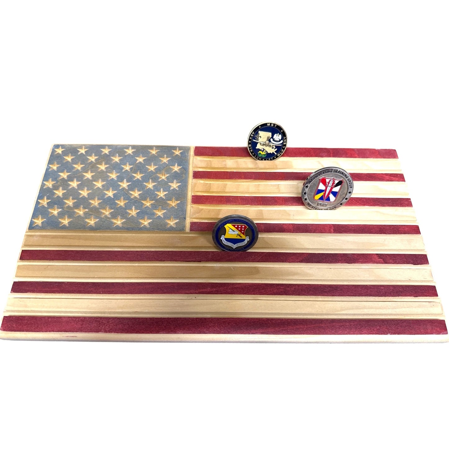 Wooden American Flag Desktop Display Stand For Challenge Coins Military First Responder