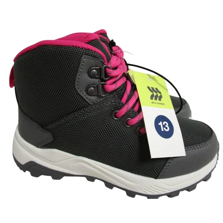 NWT All In Motion Kids Water Repellent Hiking Boots Size 13 Black & Pink