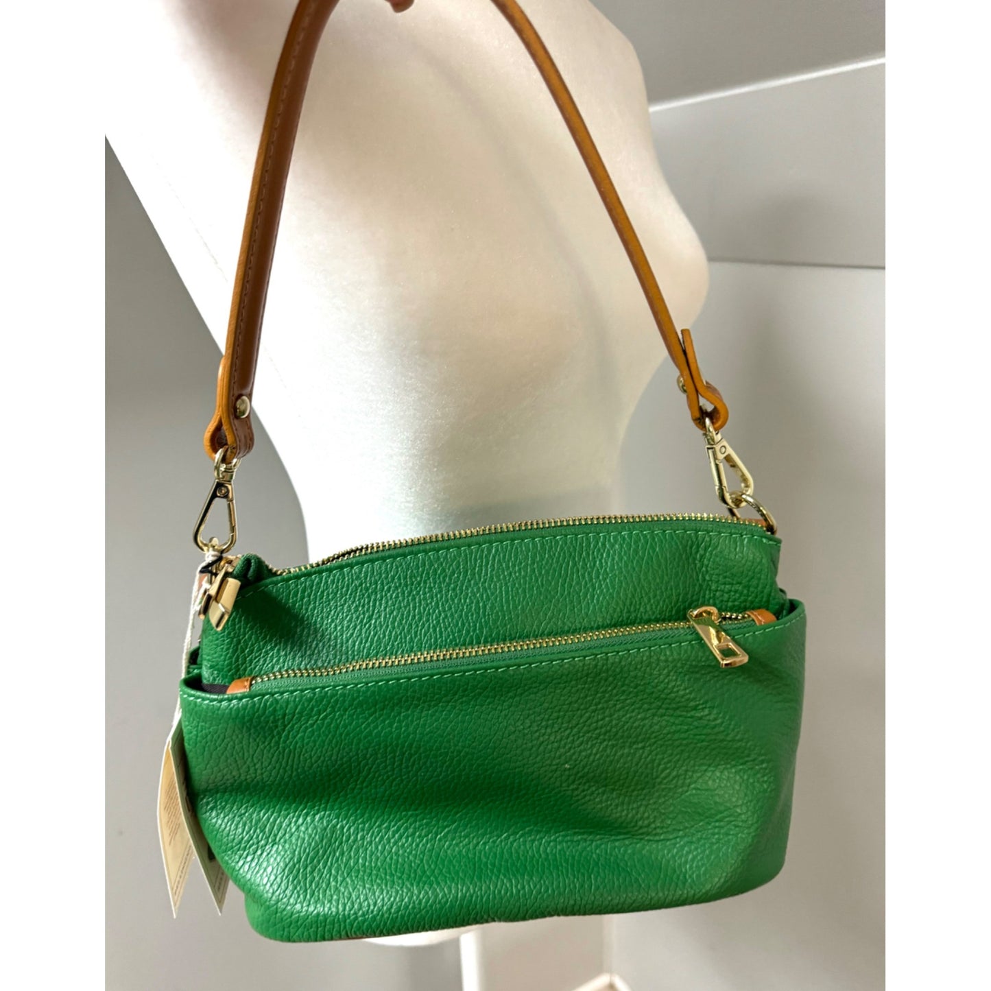 NWT Divina Firenze Lilla Green Handmade Leather Convertible Shoulder Bag Italy