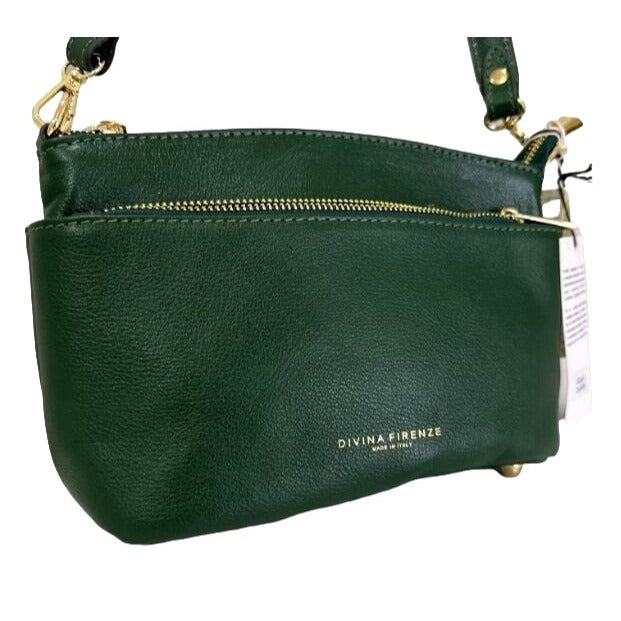 NWT Divina Firenze Lilla Green Handmade Leather Convertible Shoulder Bag Italy