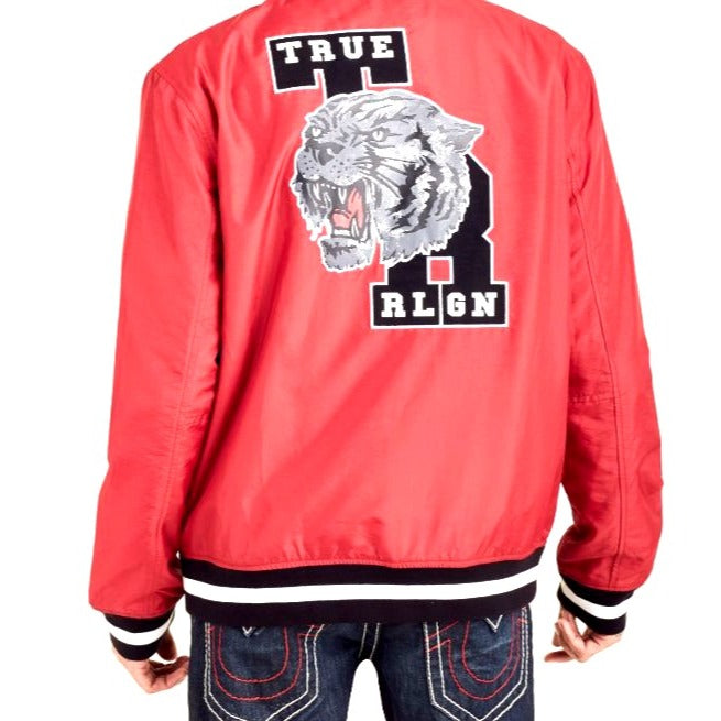 True Religion Varsity Jacket 2XL Red/Black Nylon & Cotton Blend Men's Outerwear