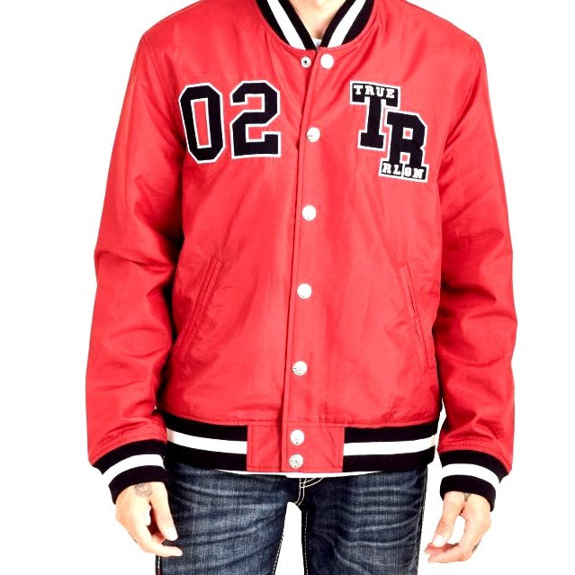 True Religion Varsity Jacket 2XL Red/Black Nylon & Cotton Blend Men's Outerwear