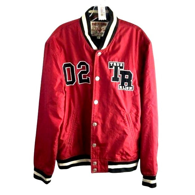 True Religion Varsity Jacket 2XL Red/Black Nylon & Cotton Blend Men's Outerwear