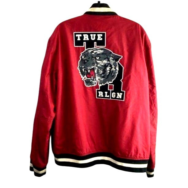 True Religion Varsity Jacket 2XL Red/Black Nylon & Cotton Blend Men's Outerwear