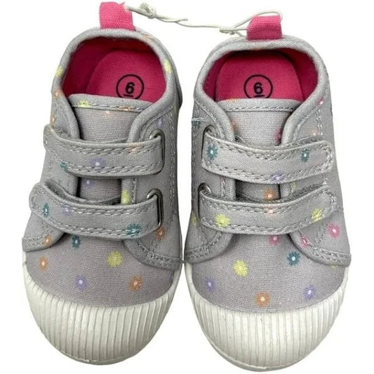 Baby Girls Size 12 Gray Canvas Flowers Sneakers With Velcro Straps NWT