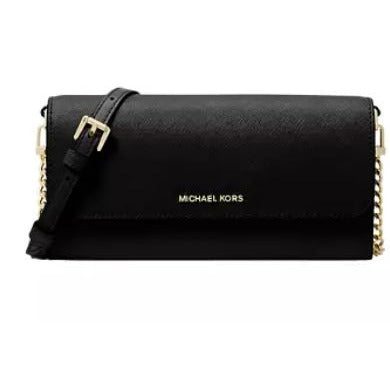 Michael Kors Jet Set Travel Crossbody Wallet Bag With Chain Strap & Snap Closure - Black