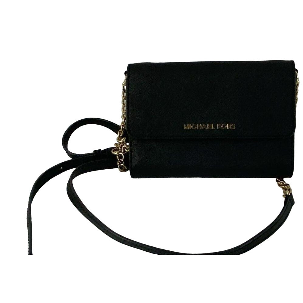 Michael Kors Jet Set Travel Crossbody Wallet Bag With Chain Strap & Snap Closure - Black