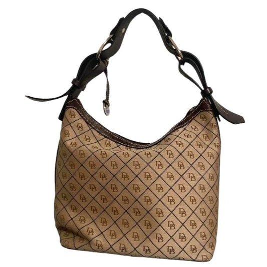 Dooney & Bourke Signature Tan & Brown Logo Shoulder Bag