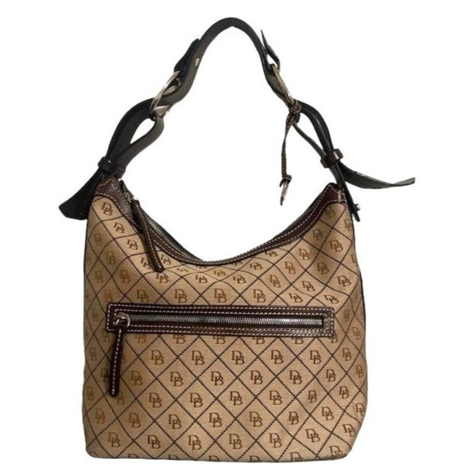 Dooney & Bourke Signature Tan & Brown Logo Shoulder Bag