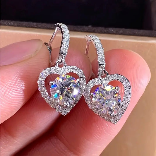 Heart-Shaped Silver Tone Drop Earrings