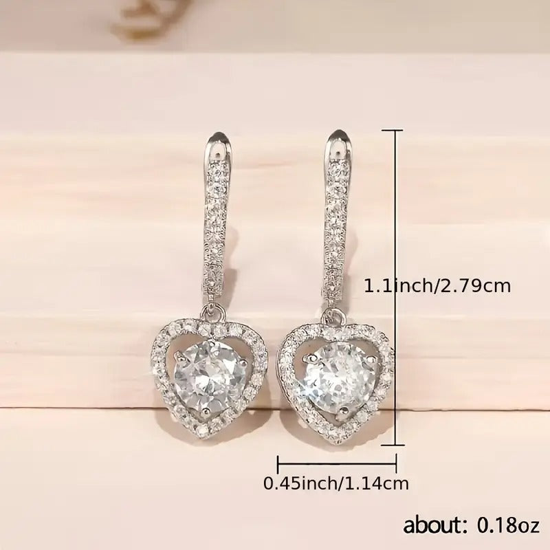 Heart-Shaped Silver Tone Drop Earrings