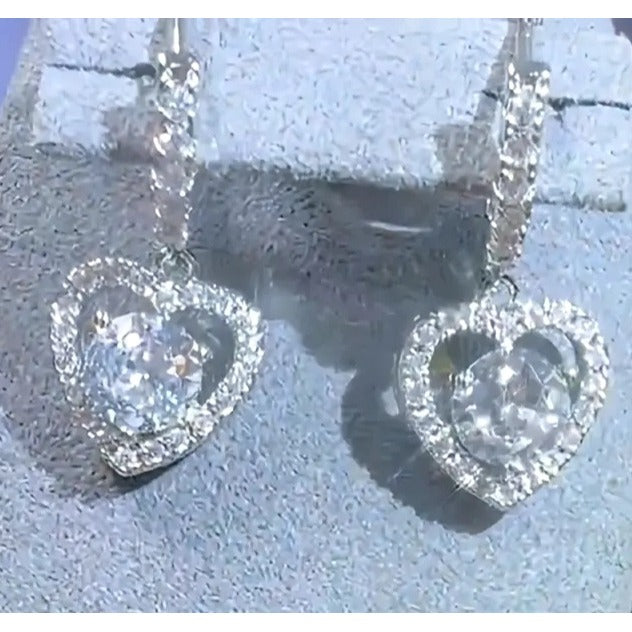 Heart-Shaped Silver Tone Drop Earrings