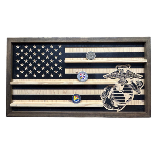 Custom Wooden U.S. Marine Corps Flag Challenge Coin Display Holder