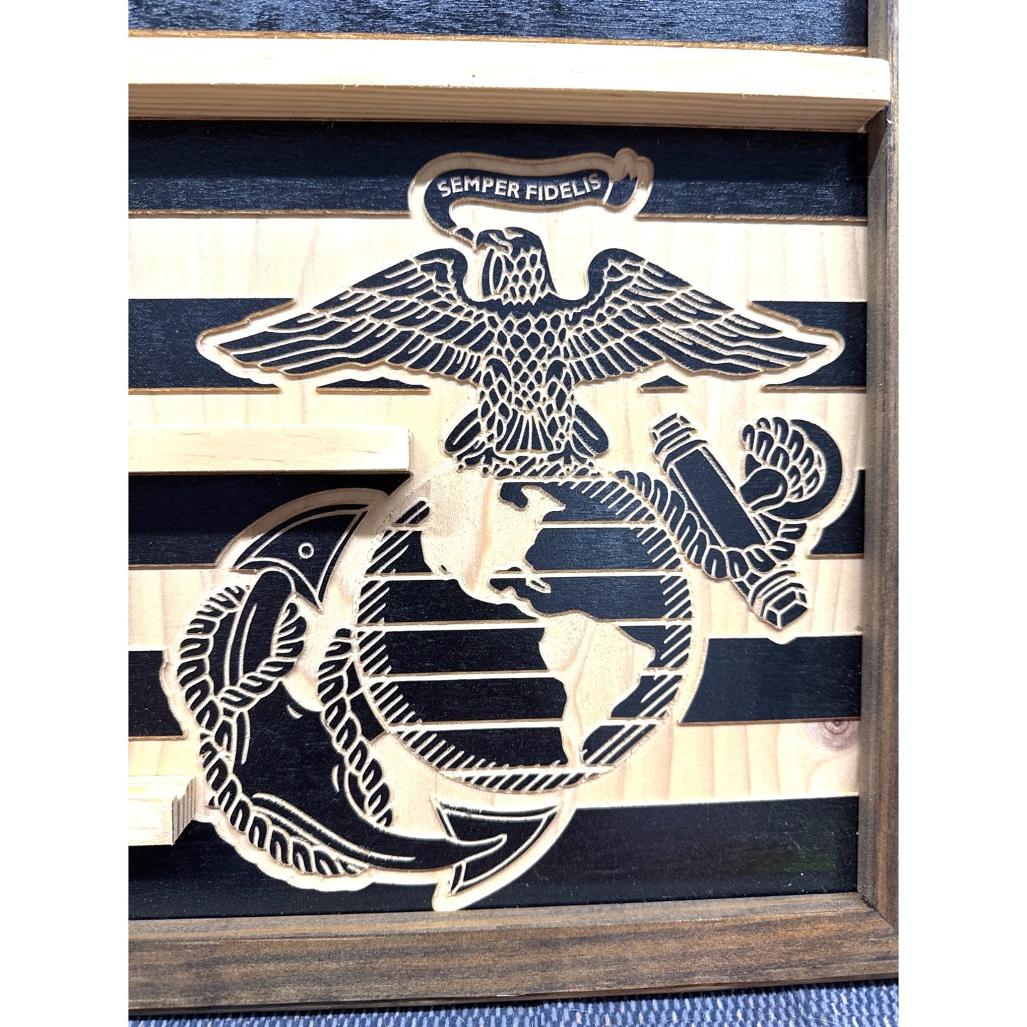 Custom Wooden U.S. Marine Corps Flag Challenge Coin Display Holder