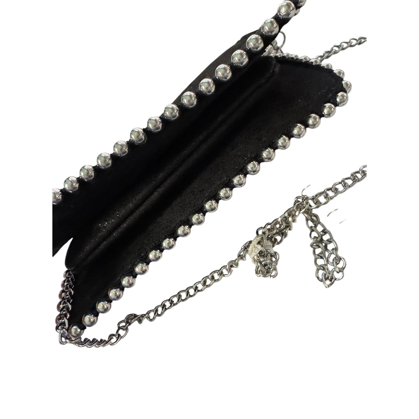 Zara Black Chain Studded Clutch NWT Bag With Zipper Closure & Detachable Strap NEW