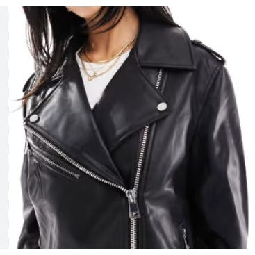 River Island London Womens Black Faux Leather Biker Jacket Curves Edit Size 24