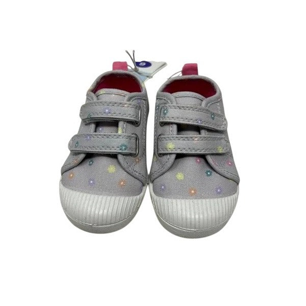 Baby Girls Size 12 Gray Canvas Flowers Sneakers With Velcro Straps NWT