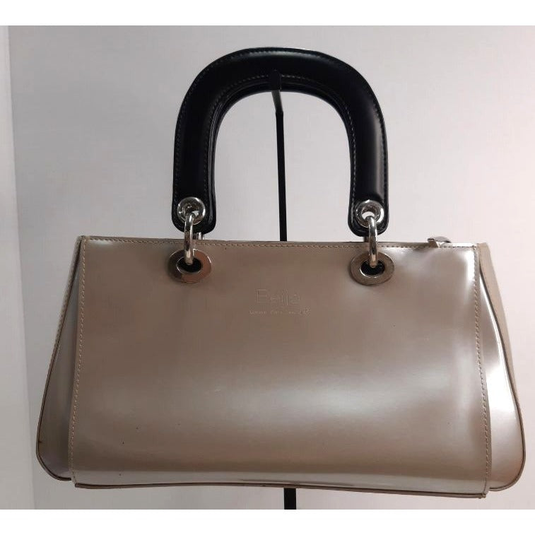 Bejo Beige & Black Handbag With Silver Hardware & Multiple Compartments