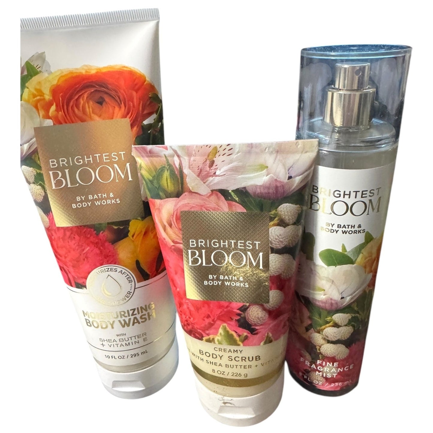 Brightest Bloom By Bath & Body Works 3-Piece Set: Body Wash Body Scrub & Fine Fragrance Mist new