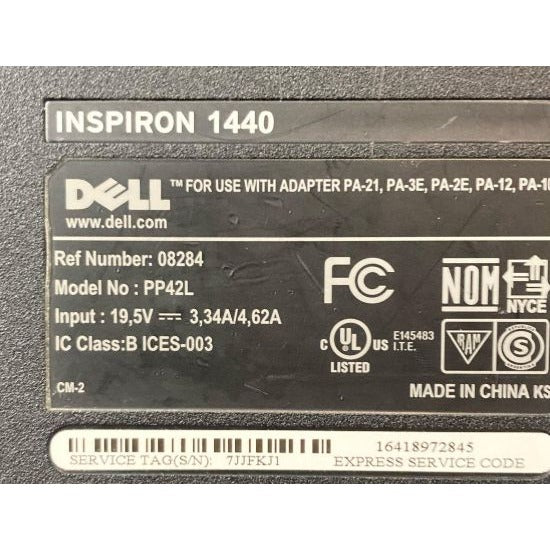 Dell Inspiron 1440 Laptop 14" Pentium(R) Dual-Core CPU 2.00GHz 4GB DDR2 SDRAM 320GB HDD Windows System Black